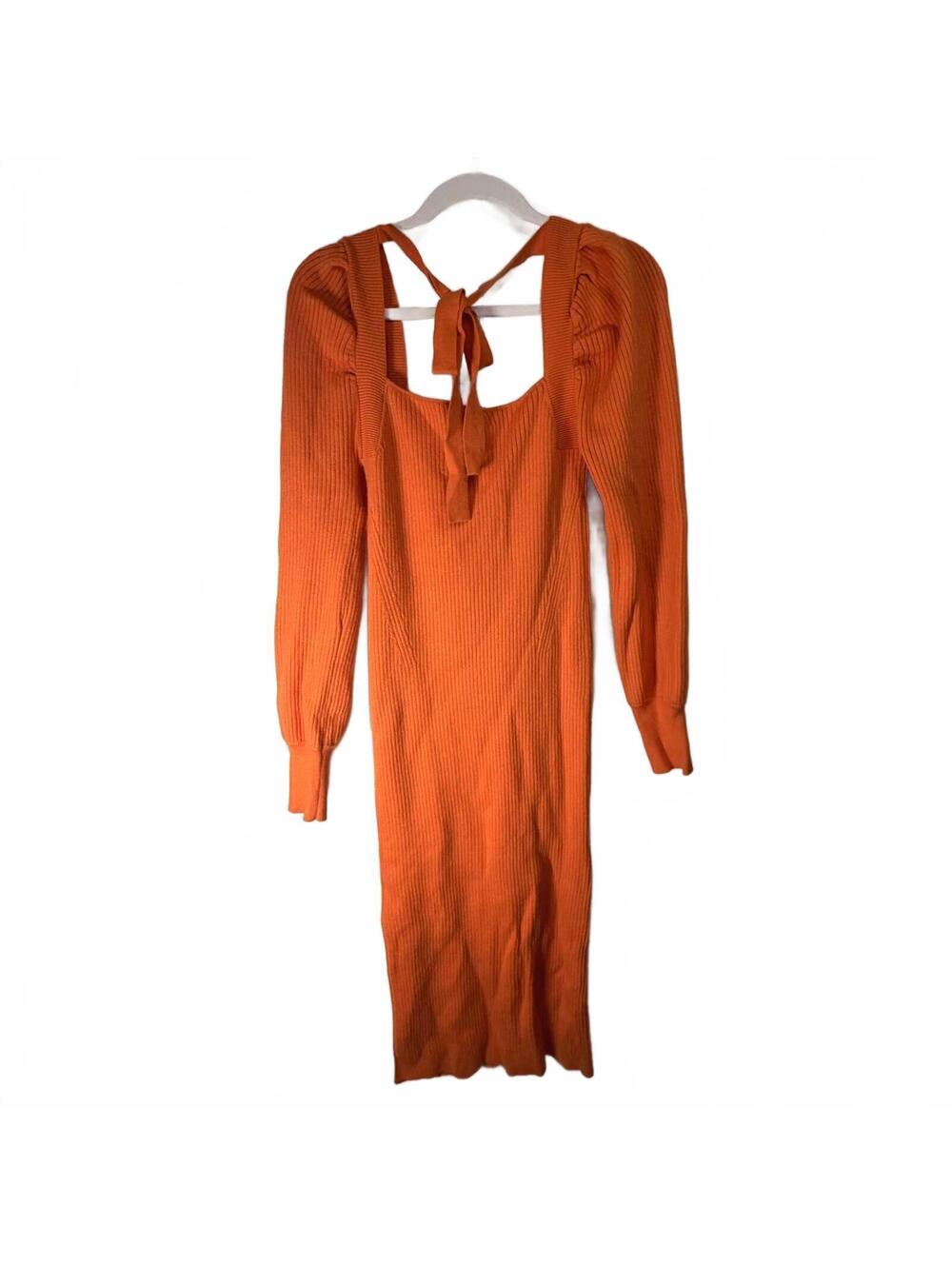 House of Harlow Orange Knit Sweater Bodycon Midi Dress M Puff Sleeve - Picture 8 of 8
